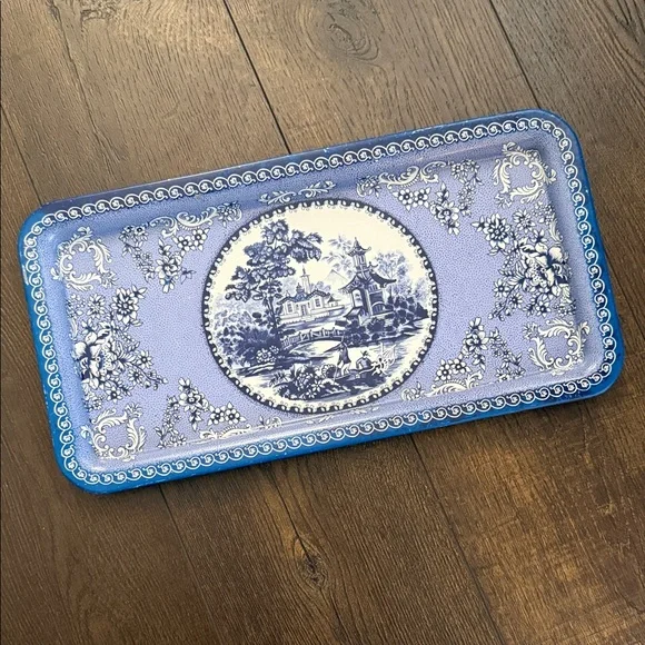 Vintage DAHER Decorated Ware Tin Tray England Blue & White Chinoiserie - Picture 1 of 6